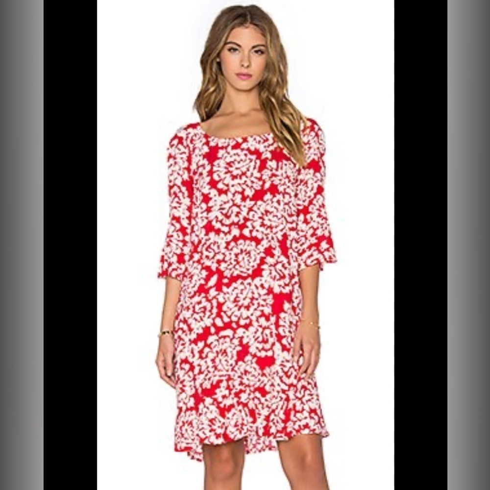 Velvet Graham Spencer Red White Floral Print Dress Size M 3/4 Sleeves.